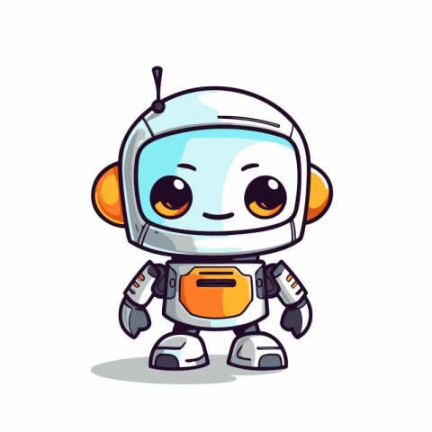 Cute robot character vector illustration on white background. Ca