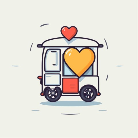 Illustration of a Tuk Tuk with a heart on wheels.