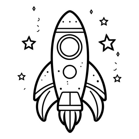 tattoo in black line style of a space rocket with stars