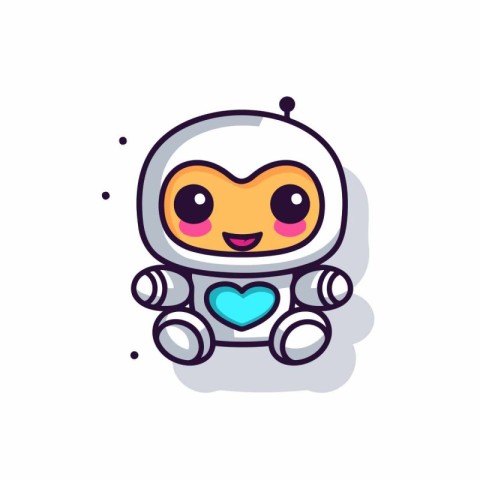 Cute robot with heart. Cute cartoon character. Vector illustrati