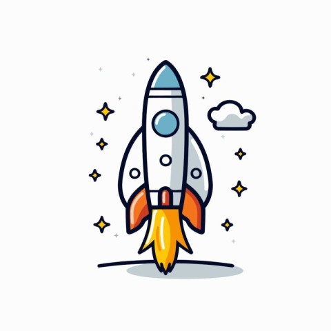 Rocket icon in flat style. Startup vector illustration on white