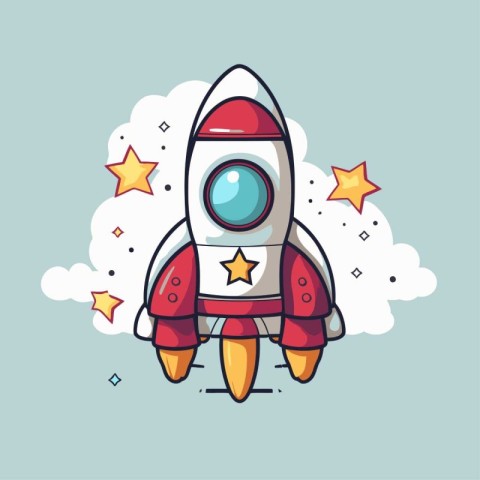 Cartoon space rocket with stars. Vector illustration. Flat desig