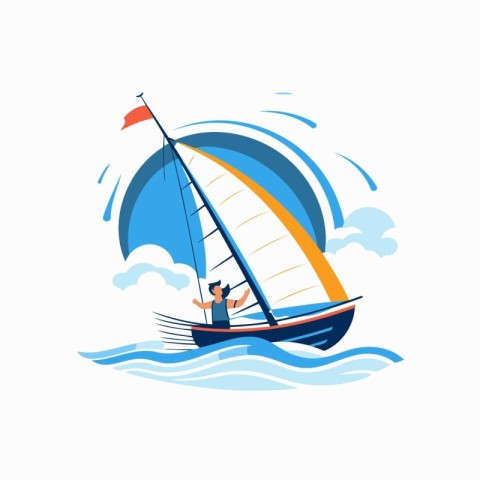 Sailing boat vector illustration. Yachting on the sea.