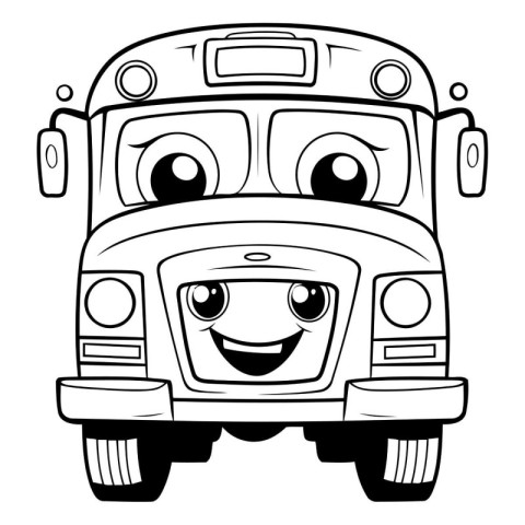 Black and White Cartoon Illustration of Funny School Bus Charact