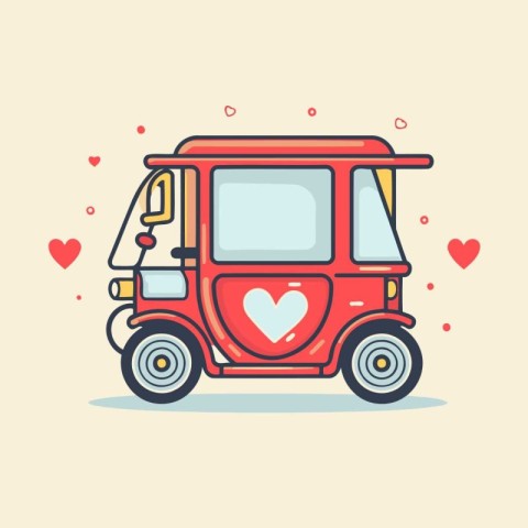 Tuk tuk with heart. Vector illustration in flat style.