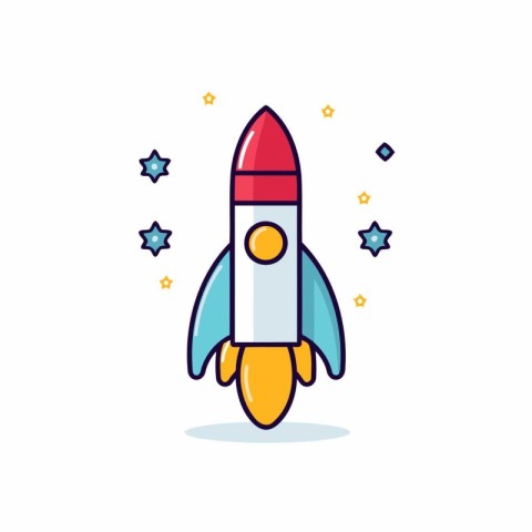 Rocket icon in flat line style. Startup vector illustration on w