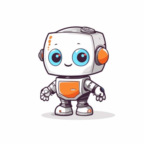 Cute cartoon robot. Vector illustration. Isolated on white backg