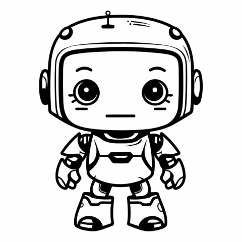 Black And White Cute Cartoon Robot Character Mascot Vector Illus