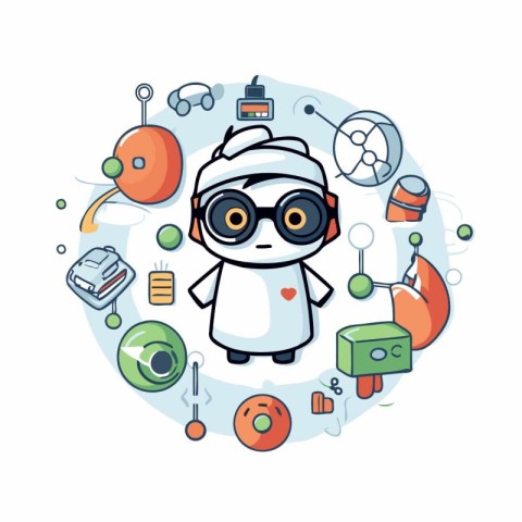 Funny robot character vector illustration. Cute cartoon robot ic