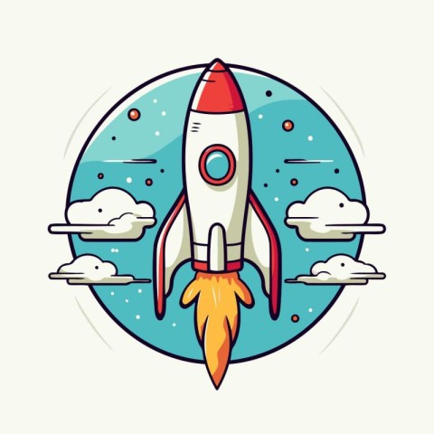 Rocket icon. Vector illustration of a cartoon rocket flying in t