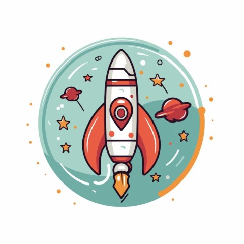 Rocket icon. Vector illustration in flat cartoon style. Space ex