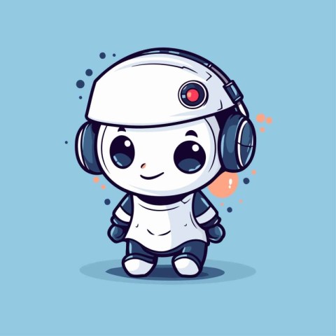 Cute robot with headphones. Vector illustration. Cartoon charact