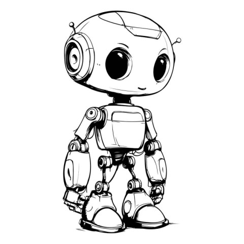 Cute cartoon robot. Hand drawn vector illustration of a cute rob