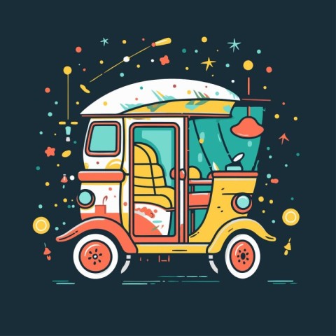 Tuk-tuk. Colorful vector illustration on dark background.