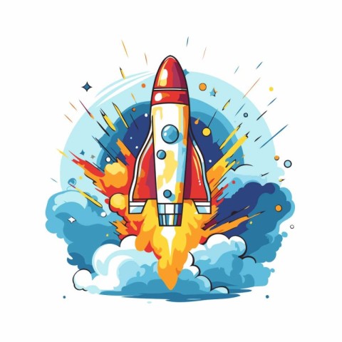 Rocket in the sky. Start up business concept. Vector illustratio