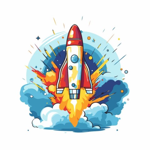 Rocket in the sky. Start up business concept. Vector illustratio