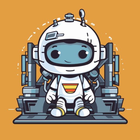 Cute cartoon astronaut sitting on a spaceship. Vector illustrati