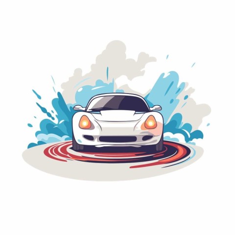 Car on the road. Vector illustration in cartoon style on white b