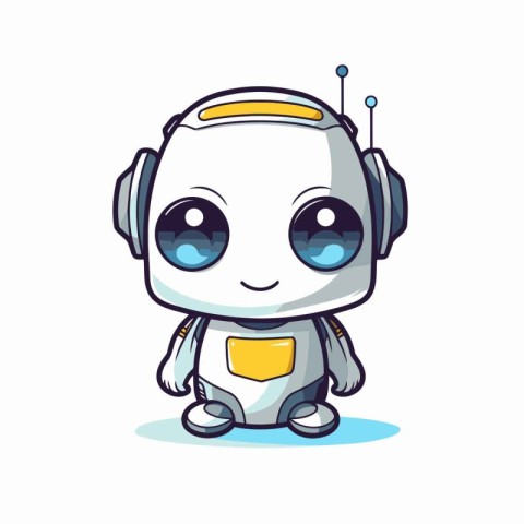 Cute cartoon robot with headphones. Vector illustration isolated