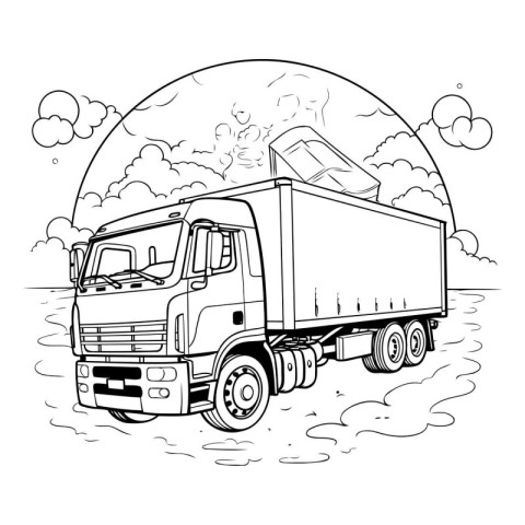 Truck with cargo. Coloring book for adults. Vector illustration.