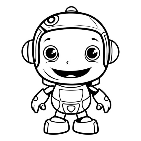 Black And White Cartoon Illustration of Cute Robot Character Col