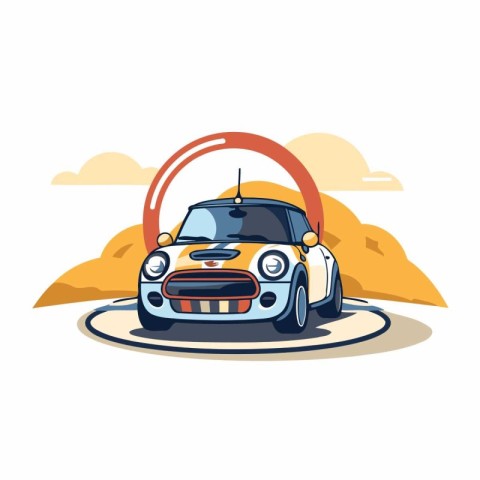 Classic car in the desert. Vector illustration in flat cartoon s