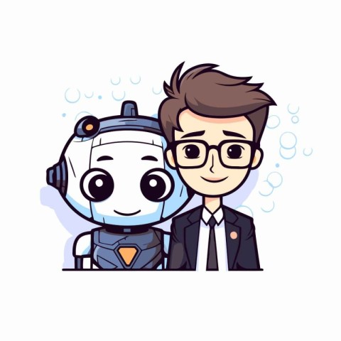 Robot and man. Cute cartoon character. Vector illustration.