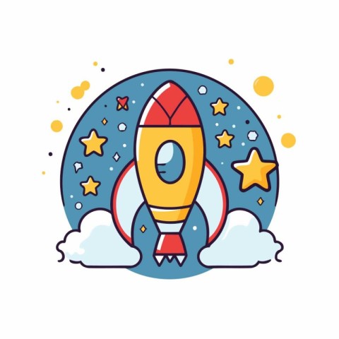 Rocket launch line icon. Vector illustration in flat design styl