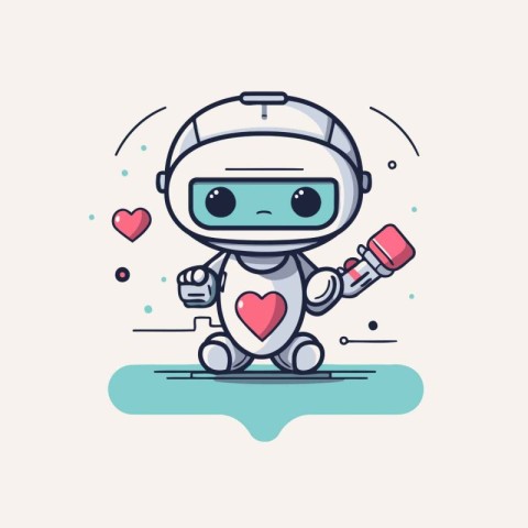 Vector illustration of cute robot with heart. Cute cartoon chara