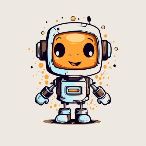 Cute cartoon robot. Vector illustration. Isolated on white backg