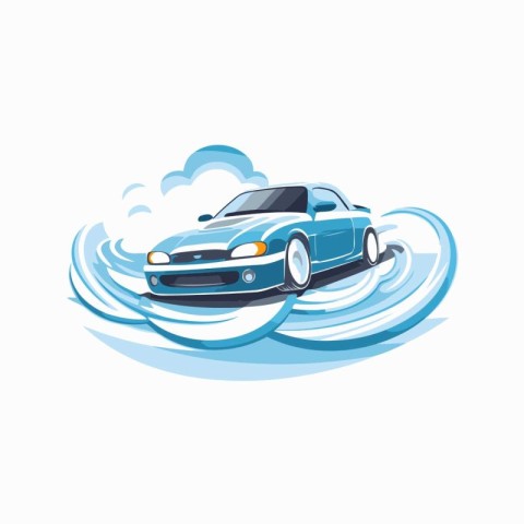 Car on the water. Vector illustration in cartoon style. Isolated