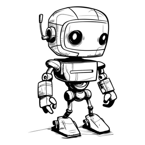 Cartoon robot. Vector illustration of a robot. Black and white r