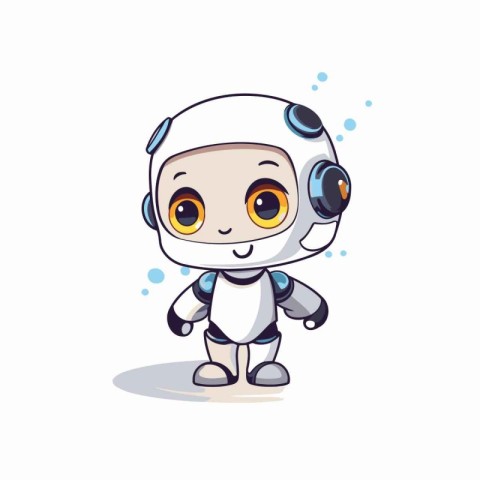 Cute little robot with headphones. Vector illustration on white