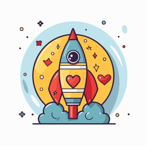 Space rocket icon. Vector illustration in flat linear style on w