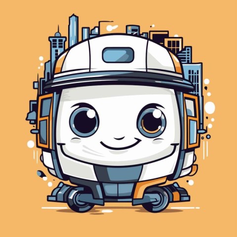 Cute robot vector illustration. Cartoon robot with happy face in