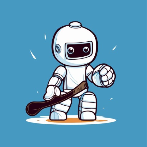 Robot holding baseball bat. Vector illustration in cartoon comic