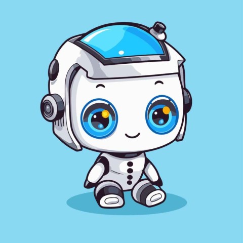 Cute cartoon robot with blue eyes. Vector illustration isolated