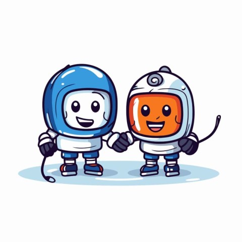 Astronaut and cosmonaut cartoon characters. Vector illustration.