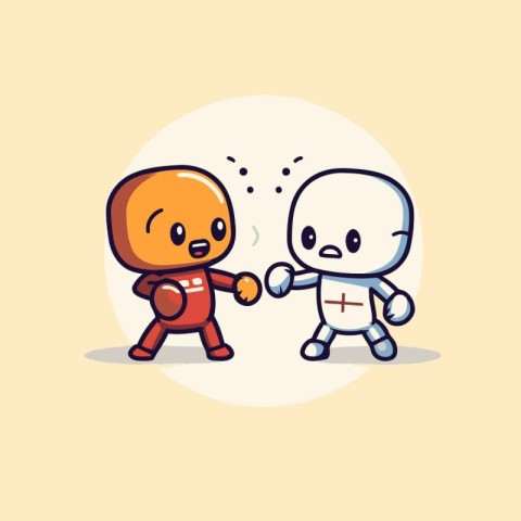 Cute robot and alien fight. Cute cartoon vector illustration.