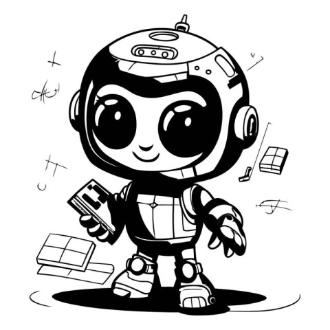 Vector illustration of Cute Cartoon Astronaut with a credit card