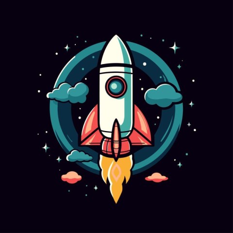 Rocket in the space. Vector illustration. Design for t-shirt.