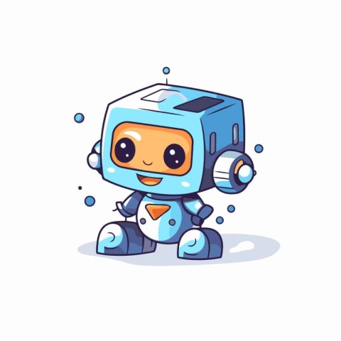 Cute little robot cartoon character vector Illustration on a whi