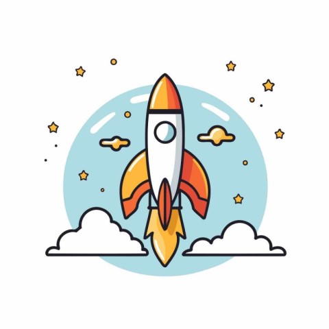 Rocket launch line icon. Startup concept. Vector illustration. F