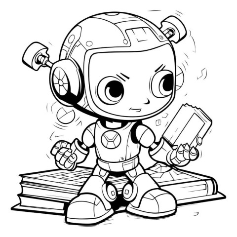 Black and White Cartoon Illustration of Cute Astronaut Character