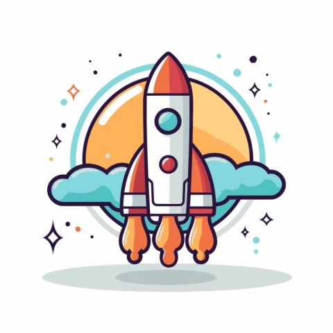 Space rocket icon in flat line style. Vector illustration for yo