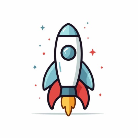 Rocket icon in flat line style. Vector illustration. Startup con