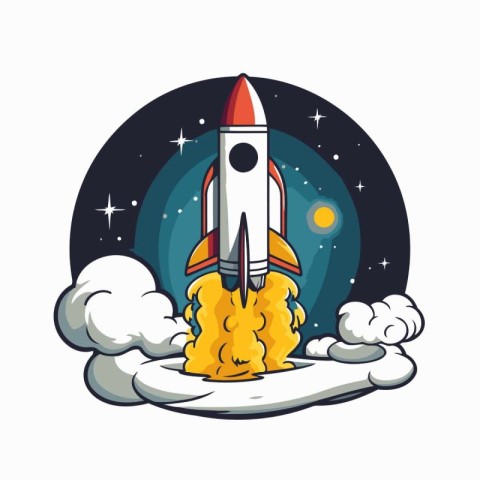 Rocket in space on a white background. Vector illustration in ca