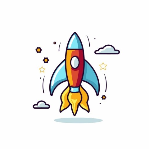 Rocket icon. Vector illustration in flat linear style. Start up