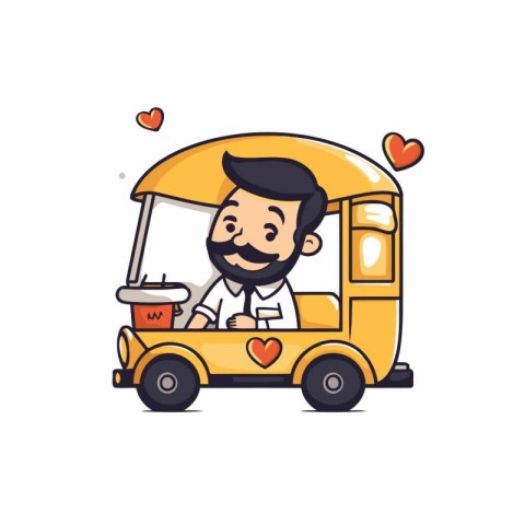 Tuk Tuk taxi driver cartoon character vector illustration graphi