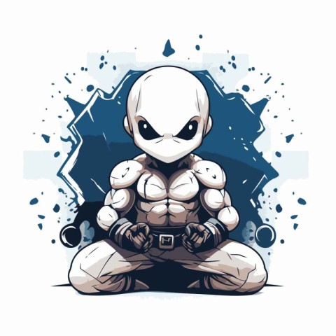 Robot sitting on a grunge background. Cartoon character. Vector